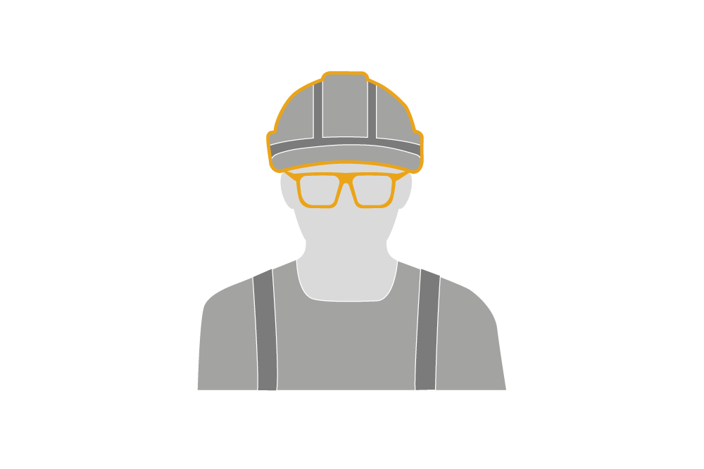 Work safety icon illustration - worker man with hardhat and glasses