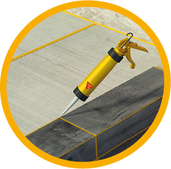 Illustration of Sikaflex cartridge at floor tile joint sealant