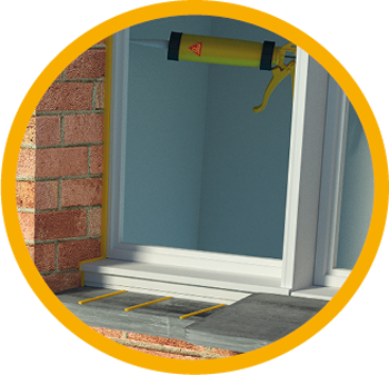 Illustration of Sikaflex cartridge at interior window joint sealant