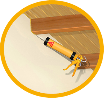 Illustration of Sikaflex cartridge at wood beam wall joint sealant